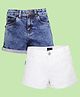 Kiddopanti Denim Woven Pack Of 2 Solid Shorts - Blue & White