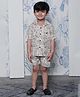 Polka Tots Cotton Woven Half Sleeves Abstract Printed Shirt & Coordinating Shorts Set - Cream