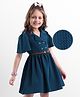 Hola Bonita Knit Half Sleeves Knee Length Solid Coloured Dress With Collar Neck & Belt - Teal