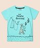 Nino Togs Cotton Lycra Half Sleeves Just Hanging Around Text Printed Tee - Sea Green