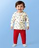Babyoye Cotton Modal Super Soft Full Sleeves Front Open Thermal Inner Wear Set with Leaves Print - Red & White