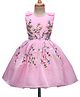 Bluebell Tissue Woven Sleeveless Party Dress With Floral Embroidery & Applique - Pink