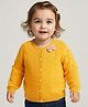 Babyoye 100% Cotton Knit Full Sleeves Front Open Sweater with Bow Applique - Yellow