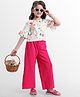 OLLINGTON ST. Woven Half Sleeves Top & Waffle Pant Set With Floral Print - Pink & White