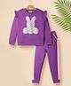 Tiara Fleece Knit Full Sleeves Teddy Bear Sequins Embellished Sweatshirt & Side Taped Joggers Set - Purple