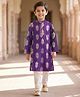 EARTHY TOUCH Cambric Woven Full Sleeves Kurta Pajama Set With Floral Print - Purple