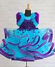 Li & Li Couture Net Half Sleeves Ruffle & Floral Applique Detailed Beaded Gown - Sky Blue & Purple