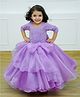 Li & Li Couture Organza Woven Three Fourth Sleeves Pearls Embellished Bow Applique Detailed Layered Gown - Lavender