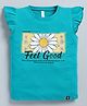 giniekids Cotton Frill Sleeves Feel Good Text Top - Teal Green