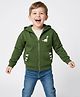 Bonfino 100% Cotton Fleece Knit Full Drop Shoulder Sleeves Hooded Sweatjacket with Kangaroo Pockets & Dino Print - Olive Green