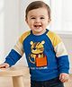 Babyoye Fleece Knit Full Raglan Sleeves Cut & Sew Sweatshirt with Tiger Graphic & Patch Detailing - Blue