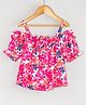 Hugsntugs Woven Cotton Cold Shoulder Floral Printed Top - Pink