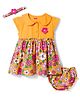 Babyhug Single Jersey Knit Half Sleeves Floral Printed Frock With Bloomer & Headband - Yellow