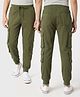 Arias 100% Cotton Full Length Solid Coloured Jogger With Cargo Pocket - Green