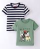 Dapper Dudes Pack Of 2 Half Sleeves Striped & Dogs Printed Tees - Navy Blue & Pista