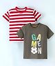 Dapper Dudes Pack Of 2 Half Sleeves Striped & Game On Text Printed Tees - Grey & Red