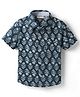 CrayonFlakes Cotton Woven Half Sleeves Floral Printed Shirt - Navy Blue
