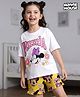 Honeyhap Disney Single Jersey Knit Oversize Drop Shoulder Half Sleeves Shorts Night Suit with Minnie Mouse Graphics - White & Yellow