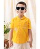 Tiber Taber 100% Cotton Half Sleeves Beach Theme Embroidered Shirt - Yellow