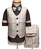 Rikidoos Full Sleeves Checked 3 Piece Party Suit With Bow Set - Fawn & Brown