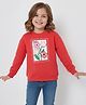 Bonfino 100% Cotton French Terry Knit Full Sleeves Oversized Sweatshirt With Floral Print & Crochet Applique - Red