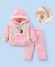 Mark & Mia Full Length Raglan Sleeves Hooded Winter Wear Night Suit with Kangaroo Pocket & Bunny Patch - Pink & White