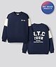 Primo Gino 100% Cotton French Terry Knit Drop Shoulder Full Sleeves Colour Block Oversized Sweatshirt With Front & Back New York Print - Navy Blue & White