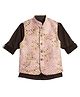 Charchit Cotton Blend Woven Floral Printed Abstract Embroidered Nehru Jacket With Full Sleeves Shirt - Peach