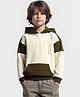 Primo Gino 100% Cotton French Terry Knit Drop Shoulder Full Sleeves Colour Block Hooded Sweatshirt With Text Print & Kangaroo Pockets - Multicolor