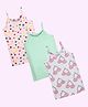 Kiddopanti Cotton Knit Pack Of 3 Stars & Polka Dots Printed Camisoles - Off White Green & Baby Pink