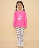 Little Ginnie Cotton Knit Full Sleeves Reindeer Printed Night Suit Set - Pink