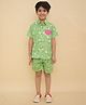 Little Ginnie Cotton Woven Half Sleeves Sheeps Printed Shirt & Coordinating Shorts Set - Green