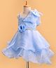 Rassha Sleeveless Bow & Floral Applique Detailed Knee Length Layered Dress - Sky Blue