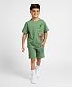 Primo Gino 100% Cotton Knit Half Sleeves Oversized T-Shirt & Shorts Set with Front & Back Dino Print - Green