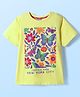 Pine Kids Cotton Knit Half Sleeves T-Shirt with Floral Print - Yellow