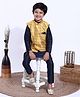 Ridokidz Full Sleeves Solid Kurta & Pyjama With Floral Printed Jacket Set - Yellow & Navy Blue