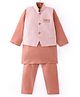Ridokidz Full Sleeves Solid Kurta & Pyjama With Ethnic Motif Foil Embroidered Jacket Set - Light Brown