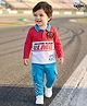 Babyhug Disney Single Jersey Knit Full Sleeves Cut and Sew Polo T-Shirt & Lounge Pants Set with Cars Graphic - Red & Blue