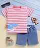 TOONYPORT Cotton Half Sleeves Striped & Shark Printed Tee With  Shorts Set - Pink
