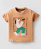 Pink Rabbit Single Jersey Knit Half Sleeves T-Shirt with Text Print - Light Brown
