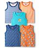 Babyhug 100% Cotton Knit Sleeveless Antibacterial Sando with Strips Stars & Shark Print Pack of 5 - Navy Blue & Orange