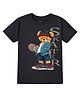 KAVEE Pure Cotton Half Sleeves Teddy Bear & Skater Text Printed Bio Washed Tee - Black