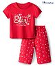 Honeyhap 100% Premium Cotton Knit Half Sleeves Capri Night Suit with Bio Finish & Star Print - High Risk Red