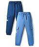 Primo Gino 100% Cotton Full Length Solid Coloured Joggers With Cargo Pockets Pack Of 2 - Blue & Navy Blue