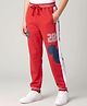 HoneyHap Disney Terry Knit Full Length Track Pant With Mickey Mouse Graphics - Red