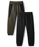 Primo Gino 100% Cotton French Terry Knit Full Length Solid Lounge Pants with Zipper Pockets Pack Of 2 - Black & Olive Green