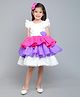 PinkChick Cotton Woven Frill Sleeves  Heart Applique Detailed Layered Dress With Bow Designed Hair Clip - White & Pink