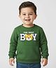 Babyhug Cotton Knit Full Sleeves Sweatshirt with Kangaroo Pockets Text Print & Animal Graphics - Green