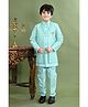BT DEZINES Silk Blend Woven Solid Sherwani & Pant With Full Sleeves Sequins Embelished Jacket & Necklace Set - Turquoise