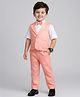 Babyhug Woven Full Sleeves Striped Three Piece Party Suit with Bow - Peach